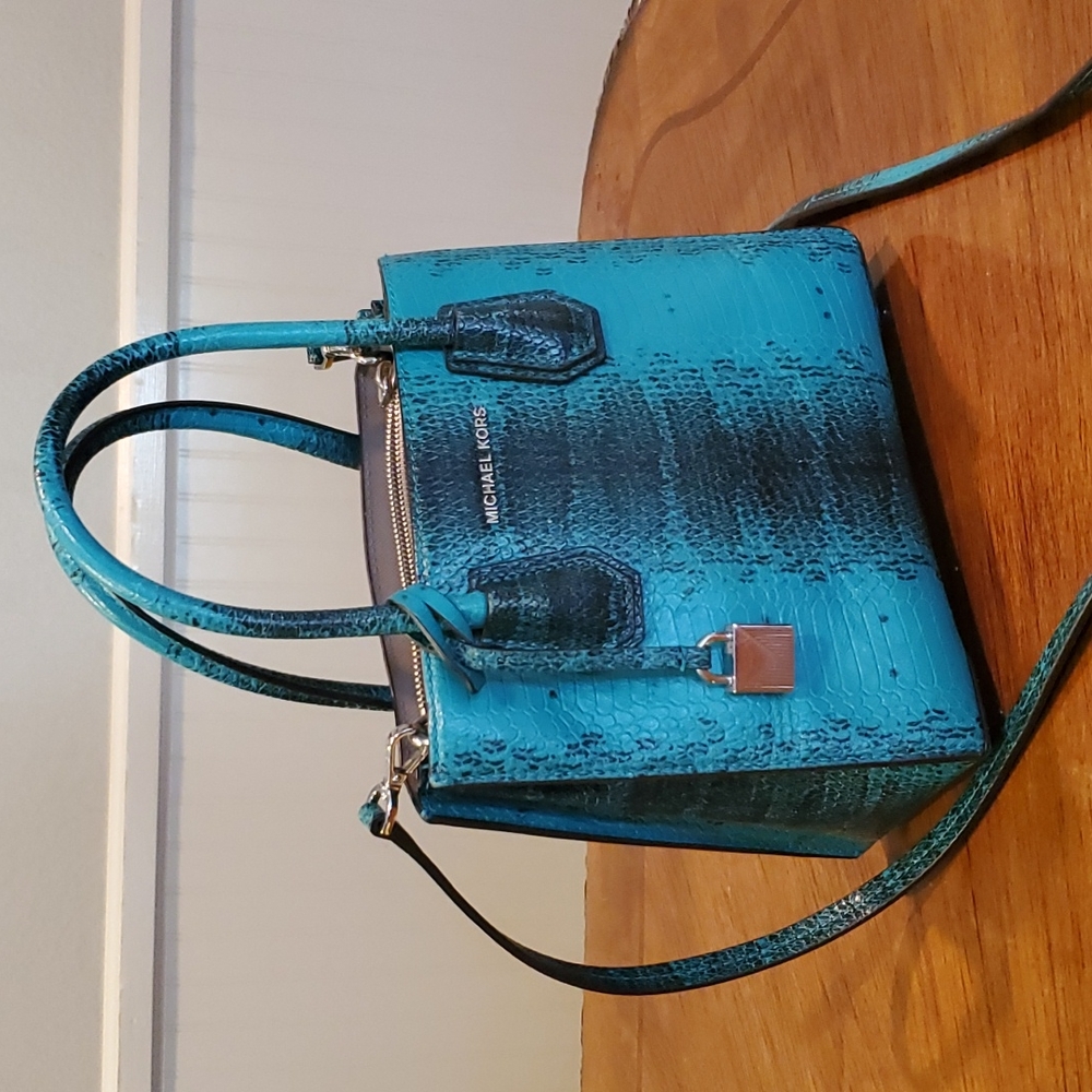 Michael Kors small Mercer bag teal snake